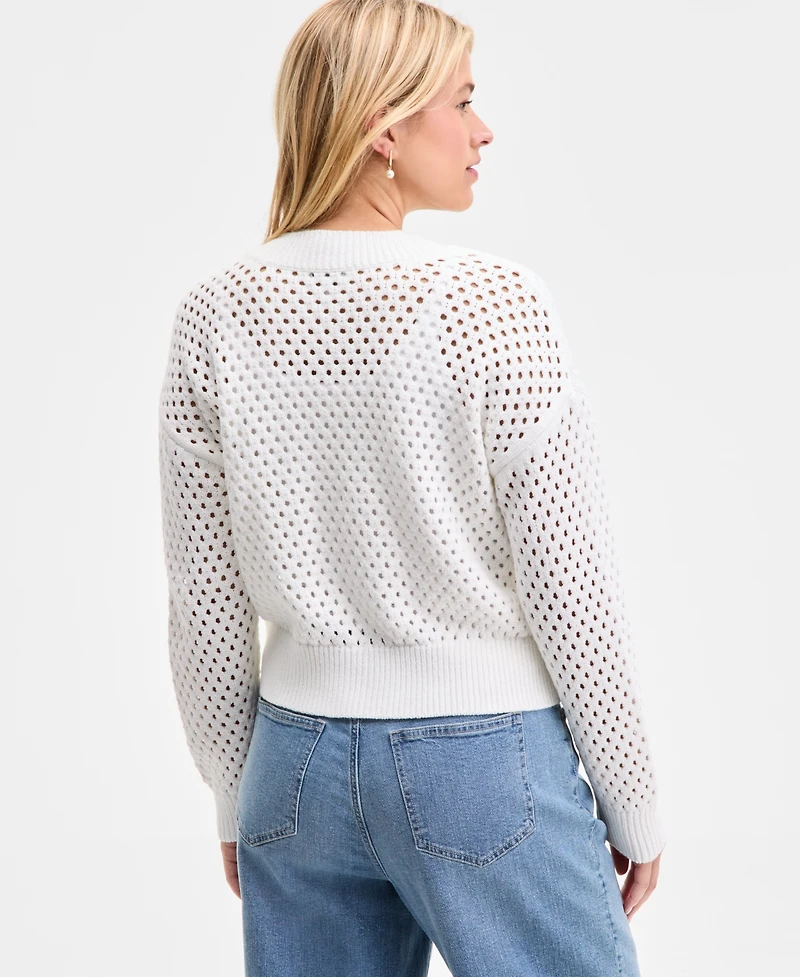 On 34th Women's Perforated Zip-Front Sweater Bomber, Exclusively at Macy's