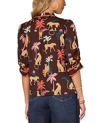 Democracy Women's Printed Elbow-Sleeve Blouse