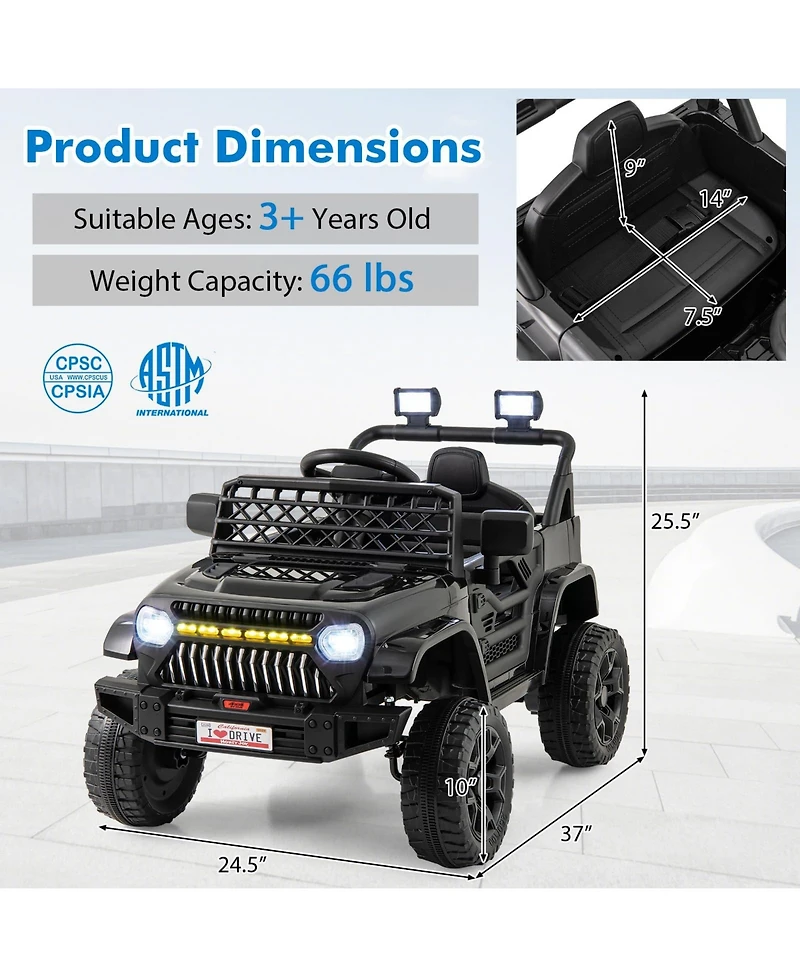 12V Kids Ride on Truck Car with Parental Remote and Music Player