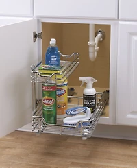 Household Essentials Glidez 12" W Steel Pull-Out Storage Organizer, 2-Tier Design, Chrome