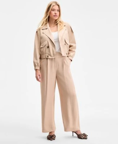 On 34th Womens Solid Cropped Trench Jacket Ribbed Scoop Neck Tee High Rise Pleated Straight Leg Pants Exclusively At Macys