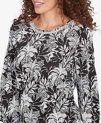 Ruby Rd. Petite Monotone Palms Puff Print Side Tie Top