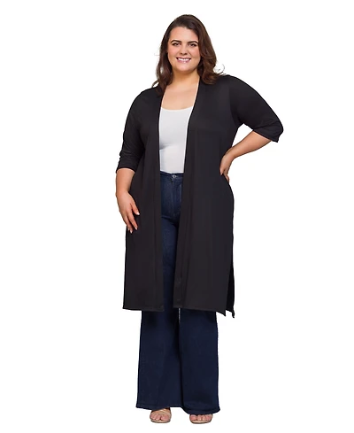 24seven Comfort Apparel Plus Knee Length Duster Cardigan Sweater