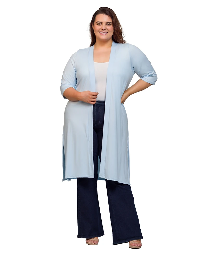 24seven Comfort Apparel Plus Knee Length Duster Cardigan Sweater