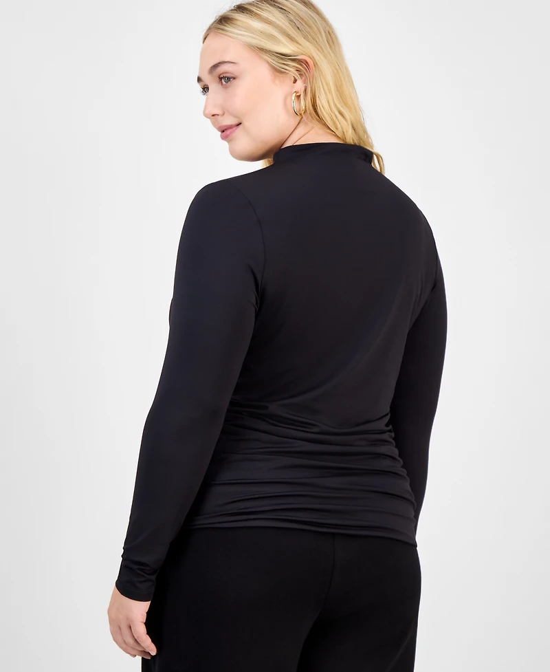 Bar Iii Trendy Plus Ruched Mock-Neck Long-Sleeve Top, Macy's Exclusive