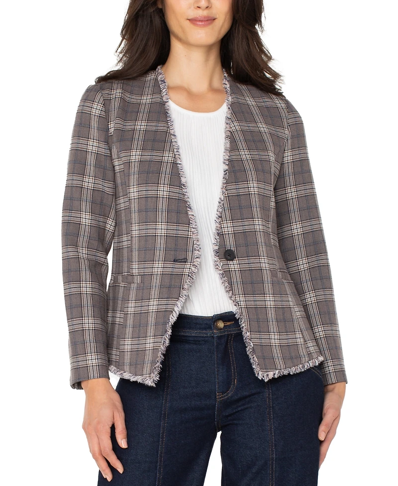 Liverpool Los Angeles Women's Collarless Fray-Trim Fitted Blazer