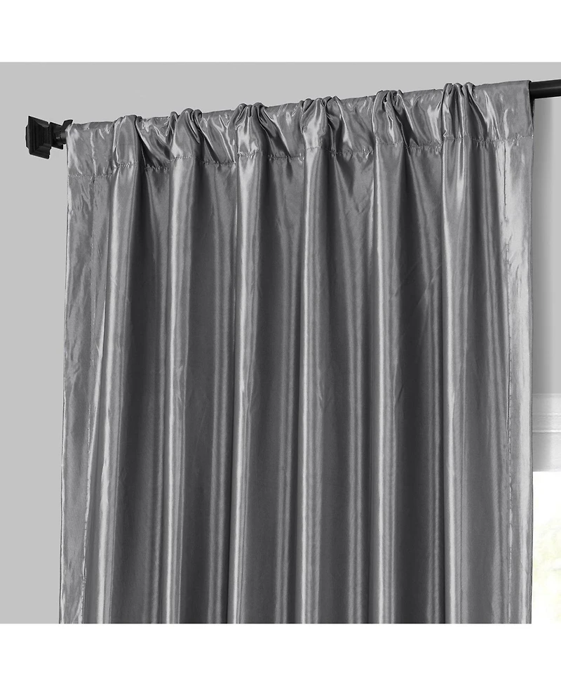 Half Price Drapes Platinum Solid Faux Silk Taffeta Room Darkening Curtain
