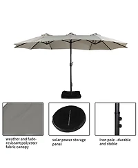 15 Ft Patio Umbrella with Base Included Outdoor Solar Lights Large Double-sided Market Table Umb