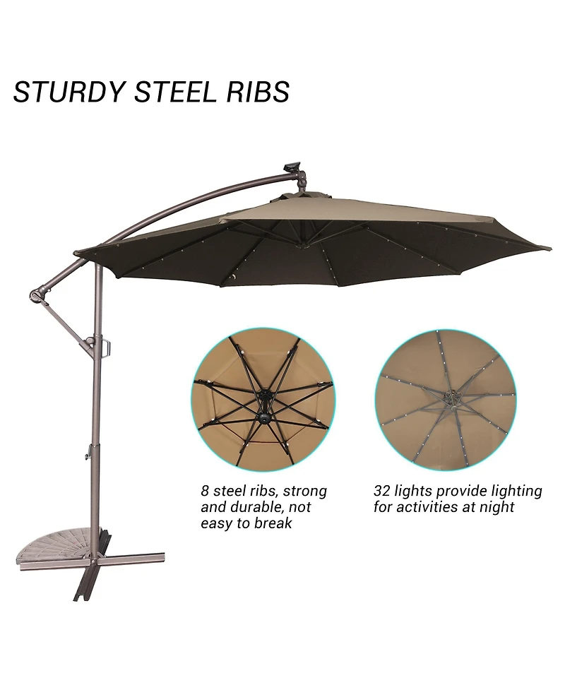 10 Ft Cantilever Patio Umbrella with Lights Offset Patio Umbrella Crank Large Outdoor Umbrella Pool Umbrella