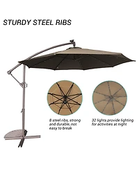 10 Ft Cantilever Patio Umbrella with Lights Offset Patio Umbrella Crank Large Outdoor Umbrella Pool Umbrella