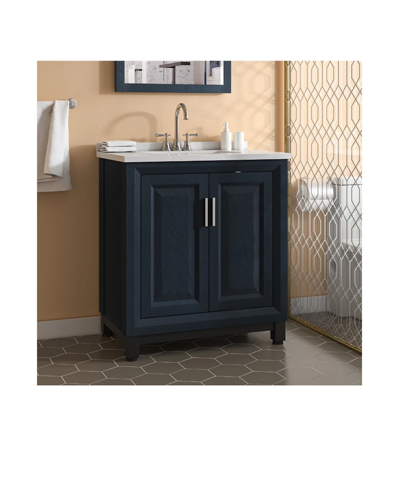 30" Bathroom Vanity with Marbel Undermount Sink and Glass Shelves Storage Cabinet