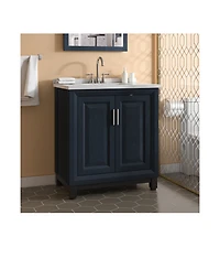 30" Bathroom Vanity with Marbel Undermount Sink and Glass Shelves Storage Cabinet