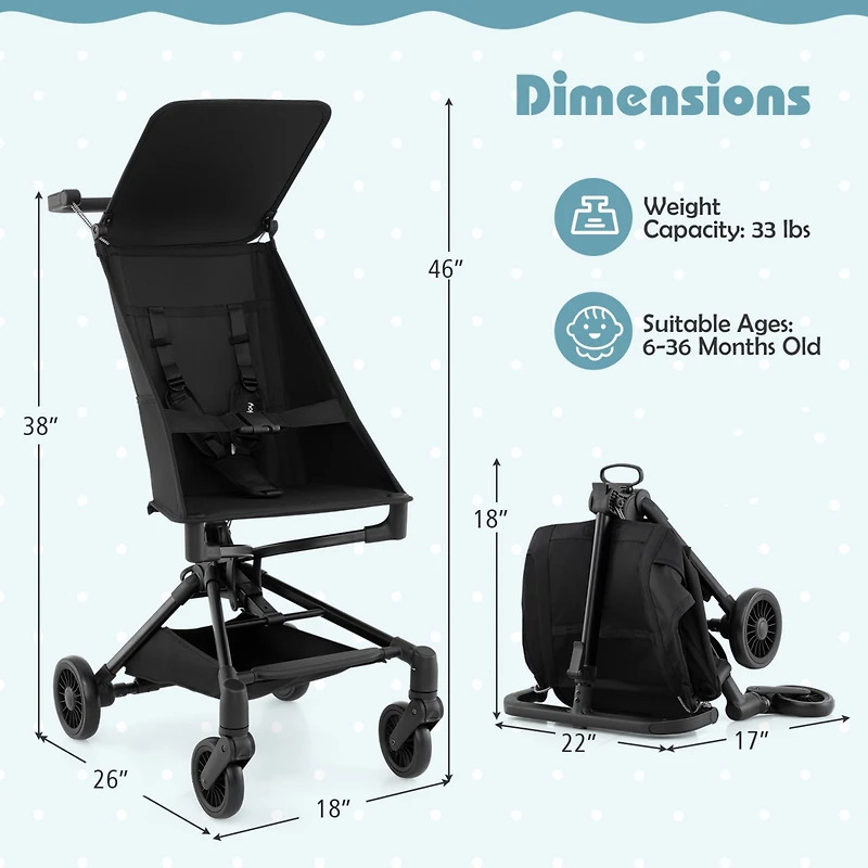 Slickblue Toddler Lightweight Stroller Compact and Airplane-Friendly Travel