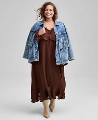 And Now This Trendy Plus Size Ruffle-Trim Long-Sleeve Dress, Macy's Exclusive