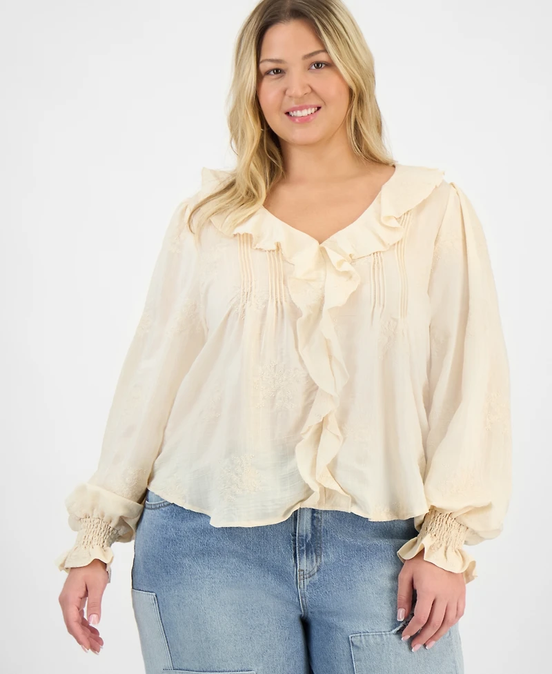 And Now This Trendy Plus Embroidered Balloon-Sleeve Blouse, Macy's Exclusive