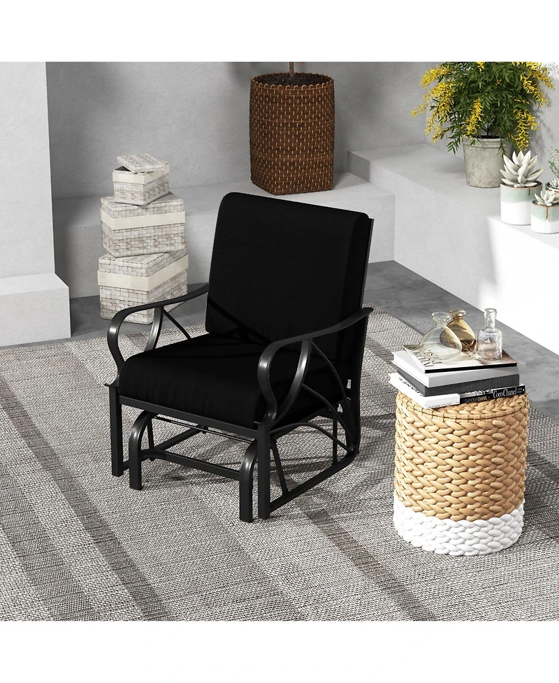 Slickblue Patio Glider Rocking Chair with Thick Cushion and Curved Armrest