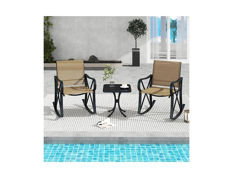 3 Piece Patio Rocking Set with Smooth Motion Outdoor Rocker Chair Bistro