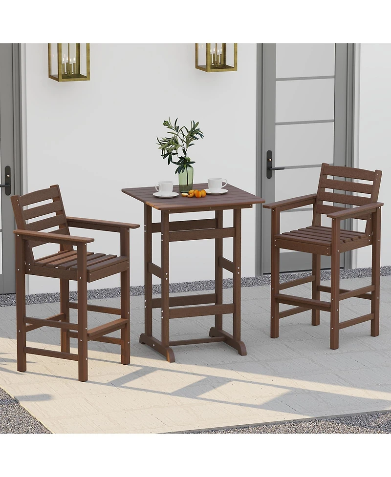 Square Bar Table Dining with Slatted Tabletop for Poolside