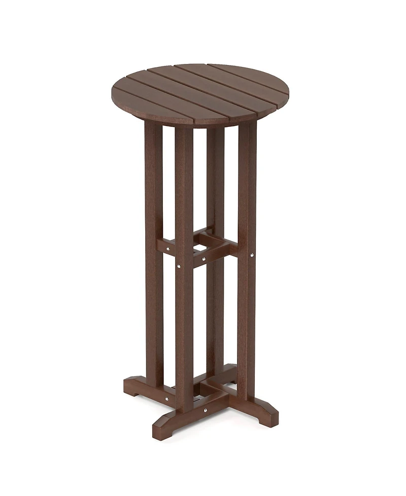 Round Bar Table Patio Hdpe Height Dining with Slatted Tabletop