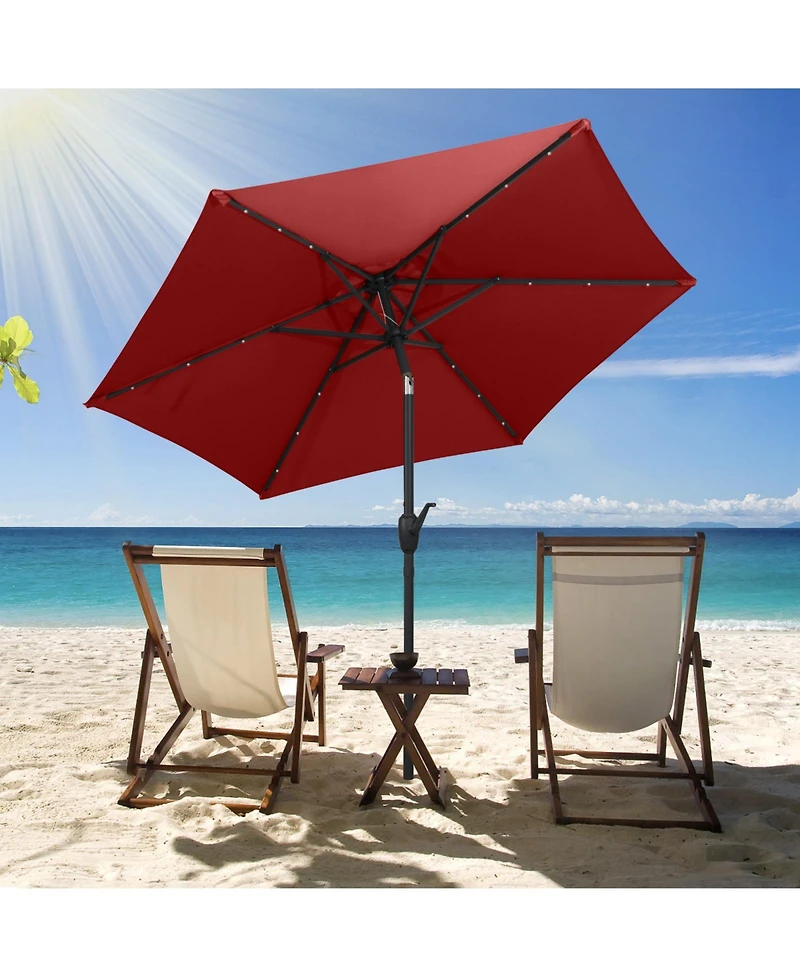 Slickblue Led Lighted Solar Patio Umbrella with Crank Mechanism – Perfect for Backyard, Poolside, or Balcony