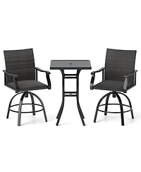 3 Pieces Pe Wicker Patio Swivel Bar Set with Quick-Drying Foam