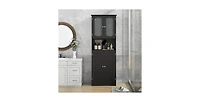64.5 Inches Tall Bathroom Storage Cabinet with Frost Glass Doors and Shelves
