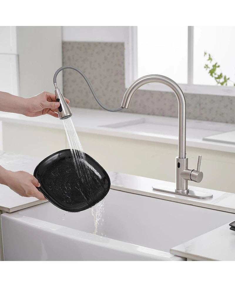 Single-Handle Touch Pull-Down Sprayer Kitchen Faucet with Supply Lines in Brushed Nickel