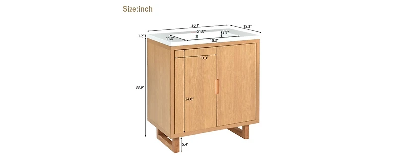 30 in. Modern Freestanding Bathroom Vanity Storage Solid Wood Cabinet Single Top Sink,2 Drawers