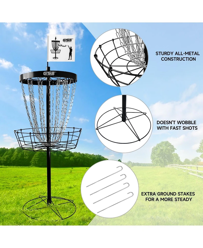 Deluxe 24-Chain Disc Golf Targets Basket, Metal Flying Practice Basket (Black/Blue/Orange/Red)