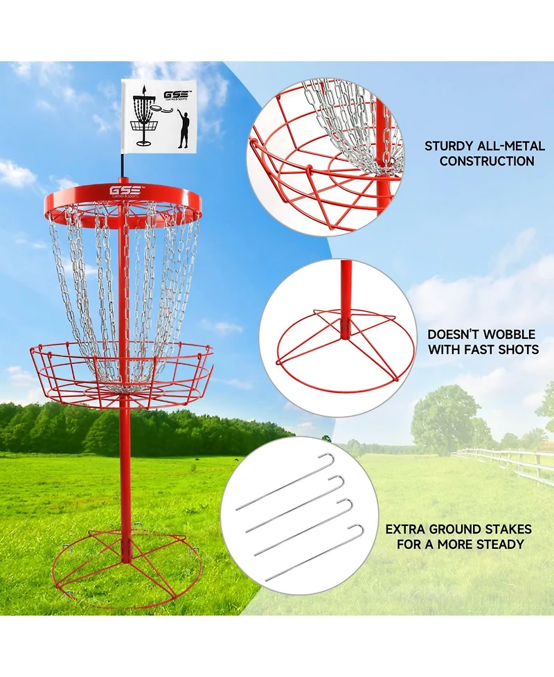 Deluxe 24-Chain Disc Golf Targets Basket, Metal Flying Practice Basket (Black/Blue/Orange/Red)