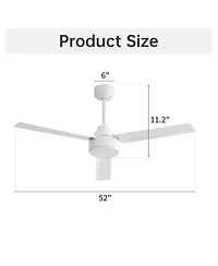 52'' Modern 3-Blade without Light Ceiling Fan with Six Speed Remote Control and Timing Function for Indoor