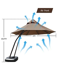 Slickblue Outdoor Cantilever Hanging Umbrella with Base and Wheels