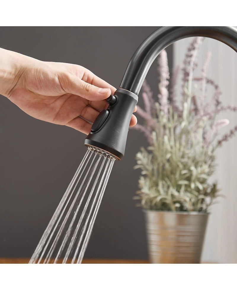 Single-Handle Pull-Down Sprayer 3 Spray High Arc Kitchen Faucet With Deck Plate in Oil Rubbed Bronze