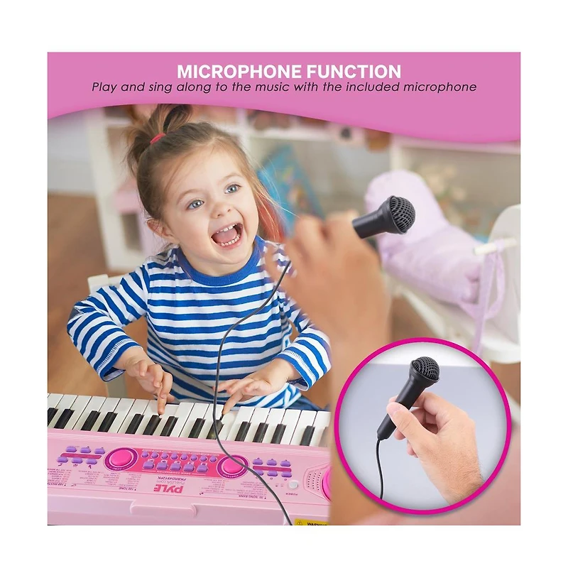 Pyle Kids Pink 49-Key Light-Up Karaoke Piano Keyboard with Mic - PKBRD4912PK