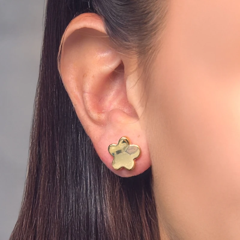 The Lovery Puffy Gold Flower Stud Earrings 14K Gold