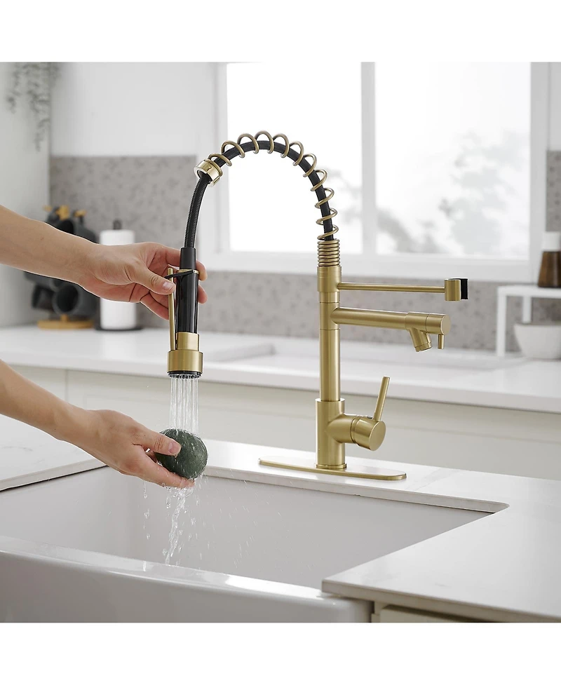 Greenspring Single-Handle Pull-Down Sprayer 2 Spray High Arc Kitchen Faucet With Deck Plate Brushed Nickel