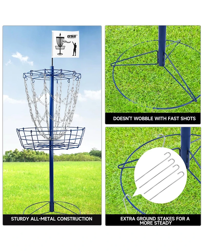 Portable 12-Chain,Disc Golf Targets Basket, Metal Flying Disc Practice Basket(Black/Blue/Orange/Red)