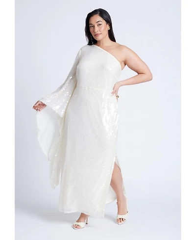 Eloquii Women's One Shoulder Dramatic Sleeve Sequin Dress