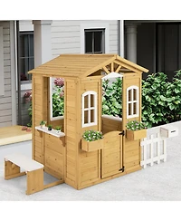 Wood Playhouse with Bench and Serving Stations for 2+ Years Old Kids