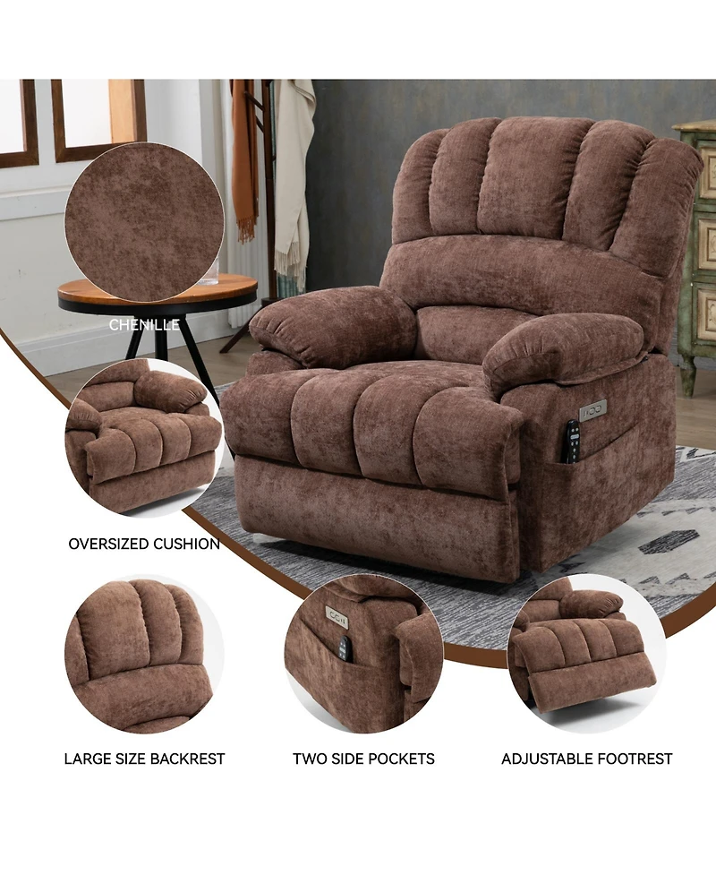 Casainc 23"W Seat High-Back Chenille Power Lift Recliner Chair with 8-Point Vibration Massage and Lumbar Heating