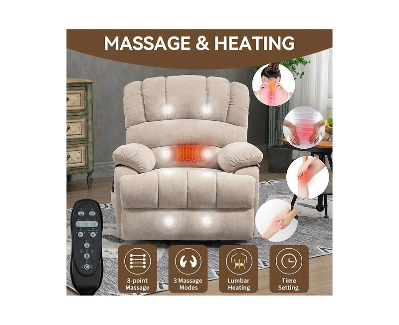 Casainc 23"W Seat High-Back Chenille Power Lift Recliner Chair with 8-Point Vibration Massage and Lumbar Heating