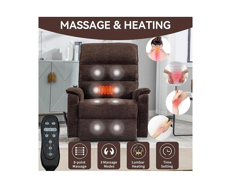 Casainc Dual Motor Infinite Position Up to 350 Lbs Power Lift Recliner Chair with Power-Remote, Heat Massage and Heavy Duty Motion Mechanism