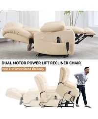 Dual Motor Infinite Position Up to 350 Lbs Leatheraire Power Lift Recliner Chair, Heavy Duty Motion Mechanism with 8-Point Vibration Massage and Lumba