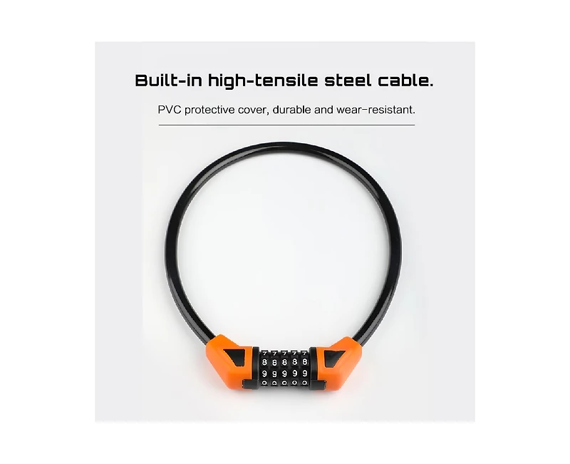 5-Digit Combination Lock Bicycle Cable - Anti-theft Security, Resettable Code, Durable Steel Construction, Compact & Lightweight