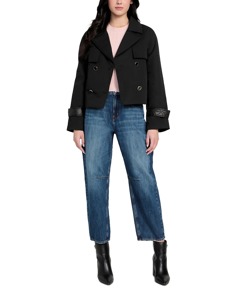 Guess Women's Cropped Quilted-Trim Trench Coat