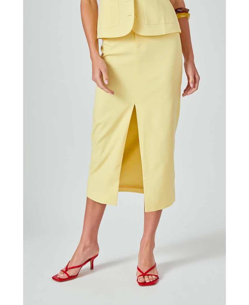 endless rose Women's Front Slit Linen Maxi Skirt