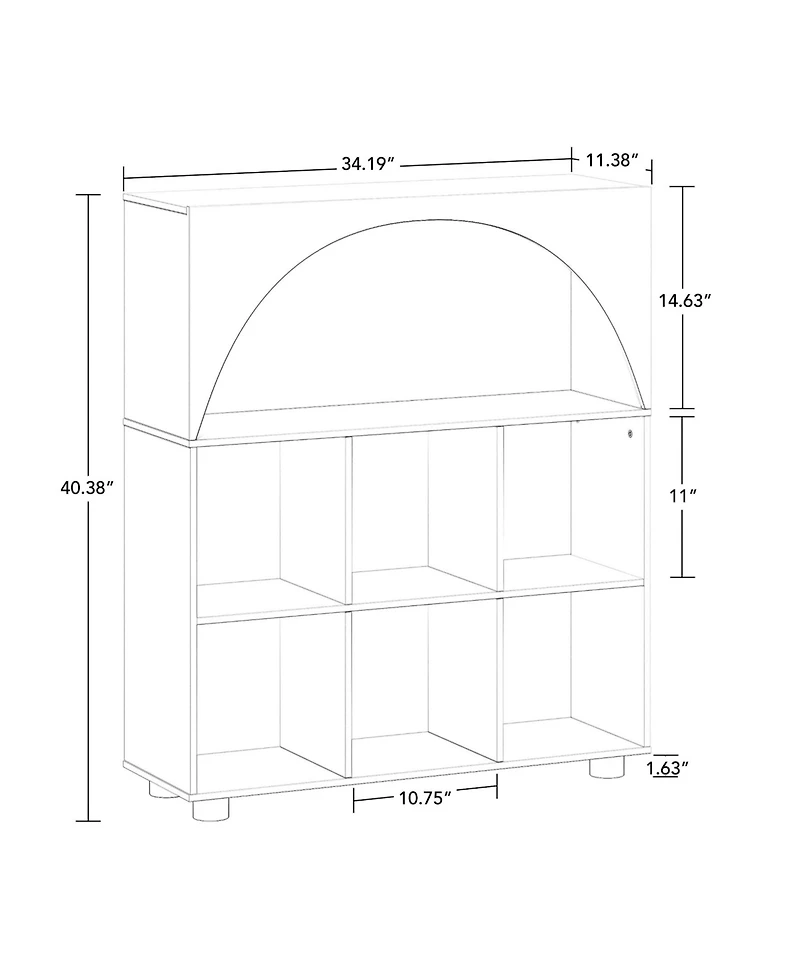 Sourcing Solutions Arched 34" Solid Wood 6 Cubby Entryway Shoe Rack Storage Organizer Cabinet