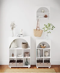 Sourcing Solutions Arched 23" Solid Wood 4 Cubby Entryway Shoe Rack Storage Organizer Cabinet