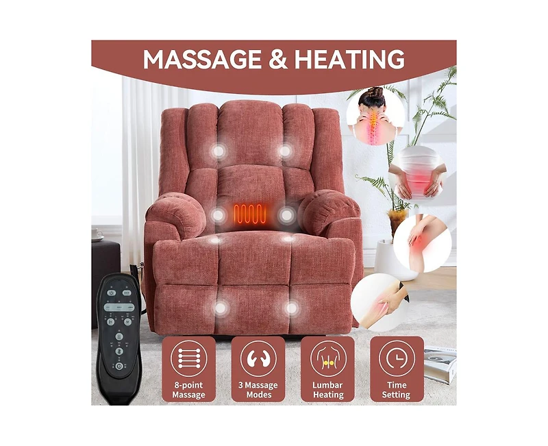 Dual Motor Heat Massage Power Lift Recliner Chair, Up to 350 lbs, Medium-Firm, Heavy-Duty with Power Remote