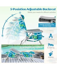 Foldable Backpack Beach Chair with Cup Holder and Storage Pockets Set of 2